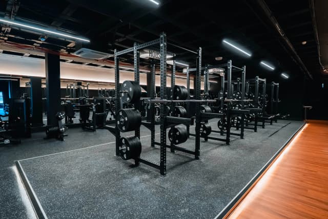 Housed Gosford gym with modern fitness equipment and purple LED lighting